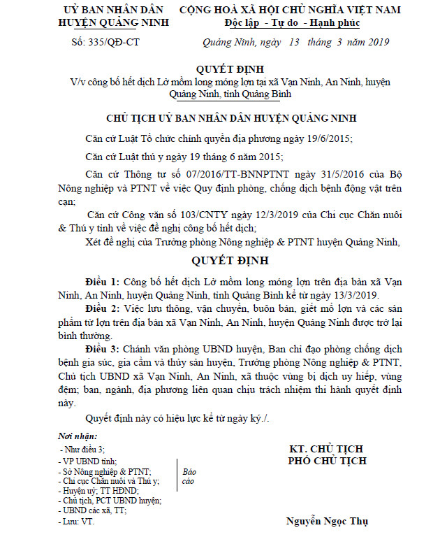Quảng Ninh: Công bố hết dịch lở mồm long móng Quảng Ninh: Công bố hết dịch lở mồm long móng