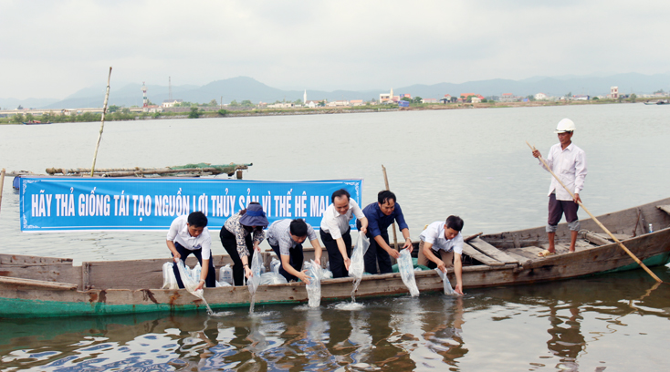 Thị xã Ba Đồn thả gần 370.000 con tôm, cá giống tái tạo nguồn lợi thủy sản...