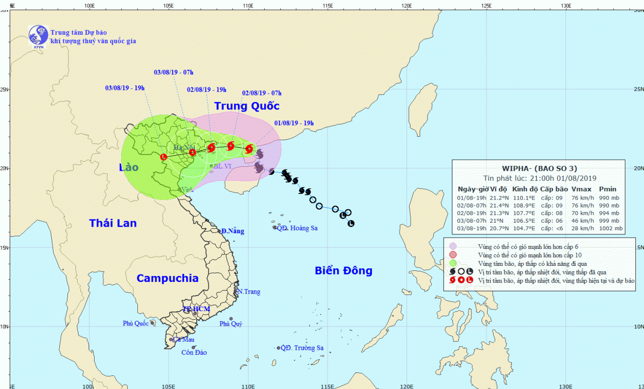 Ngày mai, bão số 3 Wipha vào vinh Bắc Bộ, hướng đến Quảng Ninh - Thái Bình Ngày mai, bão số 3 Wipha vào vinh Bắc Bộ, hướng đến Quảng Ninh - Thái Bình