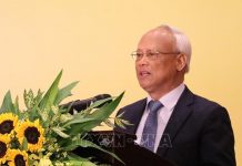 Ông Uông Chu Lưu, nguyên Ủy viên Trung ương Đảng, nguyên Phó Chủ tịch Quốc hội, Chủ tịch Uỷ ban Hoà bình Việt Nam phát biểu tại buổi chia sẻ thông tin về hòa bình. 