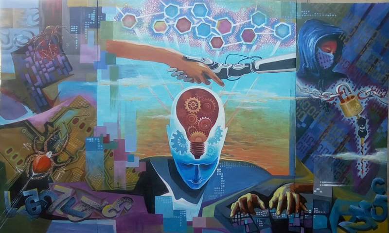 Tác phẩm Kết nối của thầy giáo, họa sĩ Hồ Trọng Lâm.