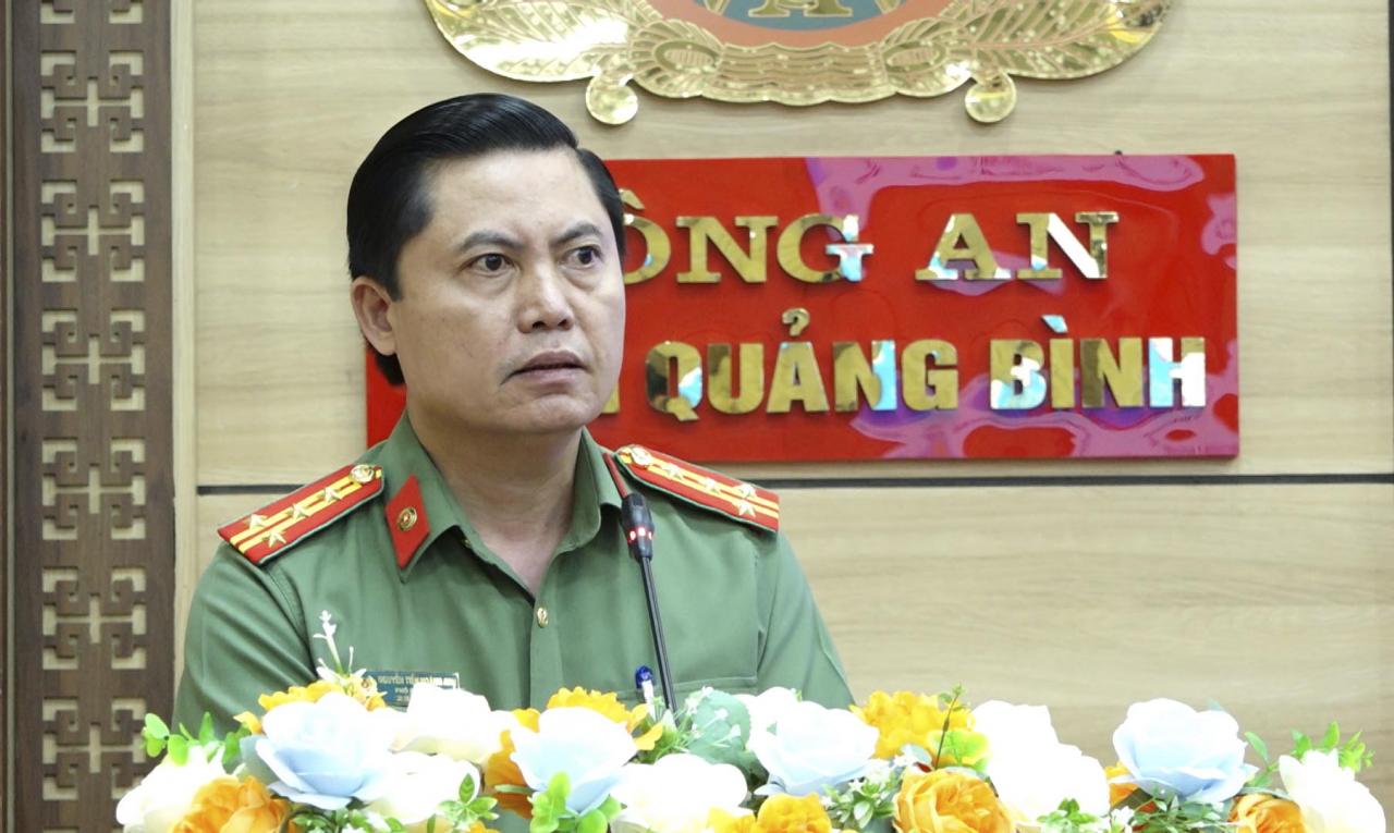 đồng chí Đại tá Nguyễn Tiến Hoàng Anh - Phó Bí thư Đảng ủy, Phó Giám đốc, Trưởng ban Vì sự tiến bộ phụ nữ, công tác gia đình trẻ em Công an tỉnh phát biểu chỉ đạo